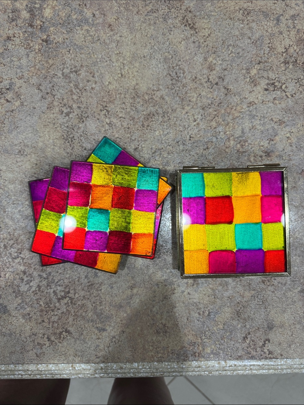Colorful Mosaic Glass & Velvet Coasters - Multicolor